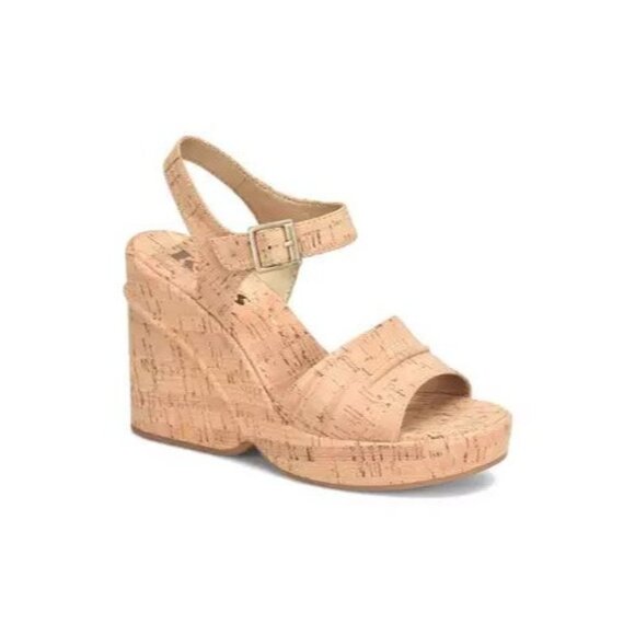Korks Bardot II Sandal Size 10 Block Heel Platform Retro Cork Brown Vegan NEW - Picture 1 of 8